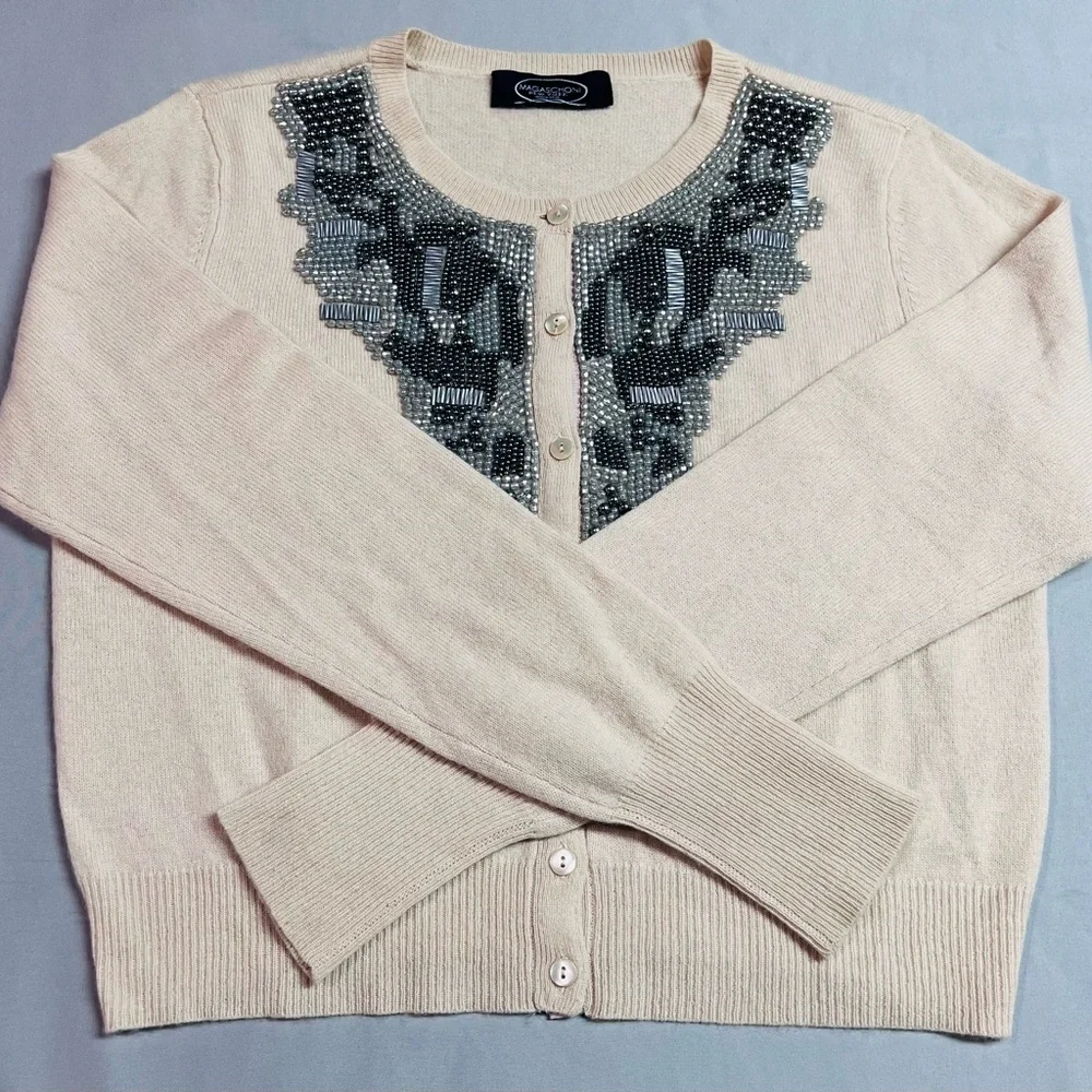 Magaschoni New York Cashmere Beaded Cardigan - Picture 2 of 7